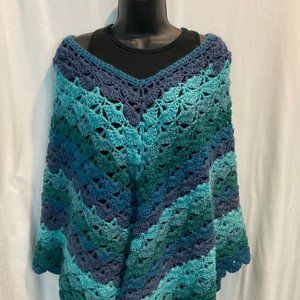 Pullover Sweater Shawl, Handmade Knitted Shawl V-Neck Shawl Boho Crochet Sweater